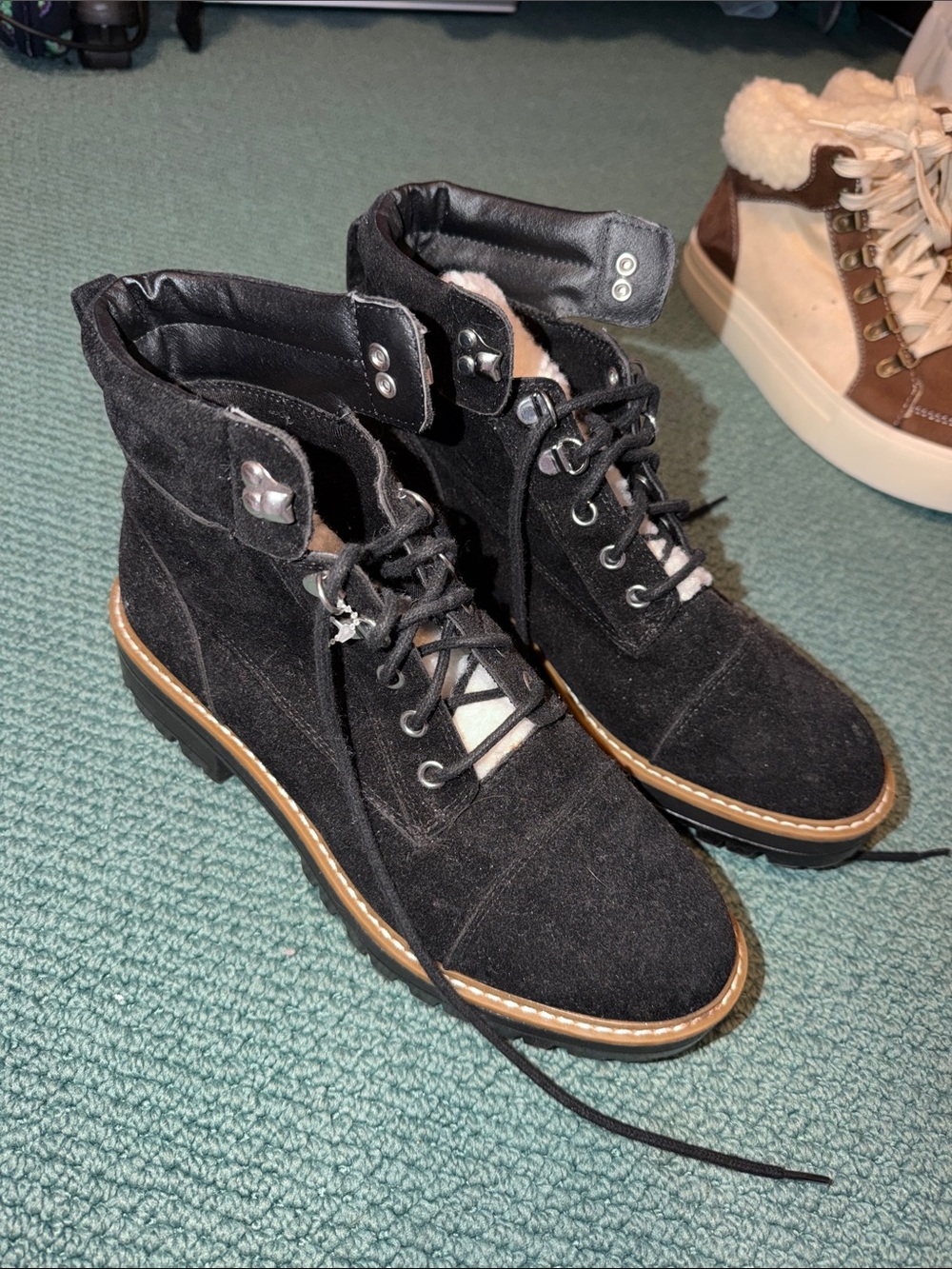 Dr. Martens Black Suede Lace-Up Combat Boots with Brown Welt